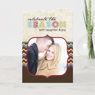 Festividades Cartão de Natal de Foto Chevron Personalizável