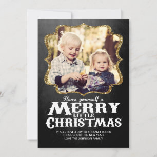 Festividades Cartão de Natal de Foto com Brilho Dourado e Quadr