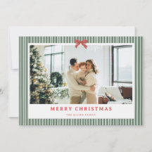 Cartão de Natal de Foto com Faixa Verde e Laço Ver