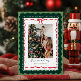 Festividades Cartão de Natal de Foto com Moldura Verde Ondulada