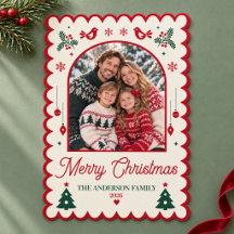 Cartão de Natal de Foto da Família de Arte Popular