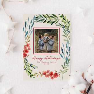 Festividades Cartão de Natal de Foto de Botânicos em Aquarela