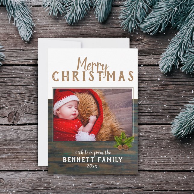 Festividades Cartão de Natal de Foto de Pinheiro Rústico de Nat (Criador carregado)