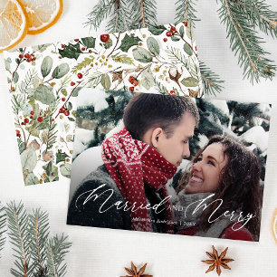 Festividades Cartão de Natal de Foto de Recém-Casados Felizes