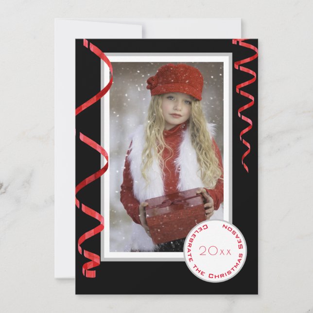 Festividades Cartão de Natal de Foto para Solteiro Elegante com (Frente)