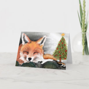 Festividades Cartão de Natal De Fox Com Aquarela