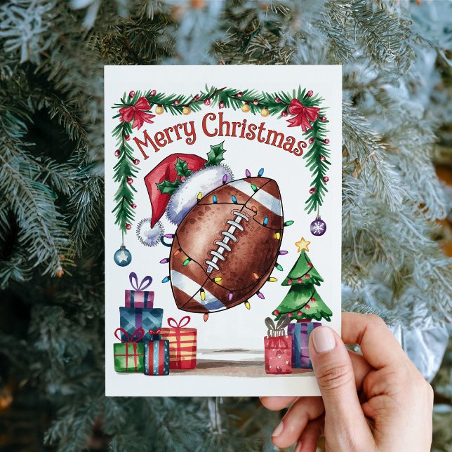 Festividades Cartão de Natal de Futebol de Watercolor (Watercolor Football Christmas Card)