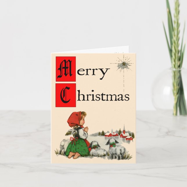 Festividades Cartão de Natal De Garota Retro-Estilo (Frente)