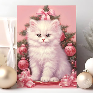 Festividades Cartão de Natal de Gatinho Branco e Árvore de Nata