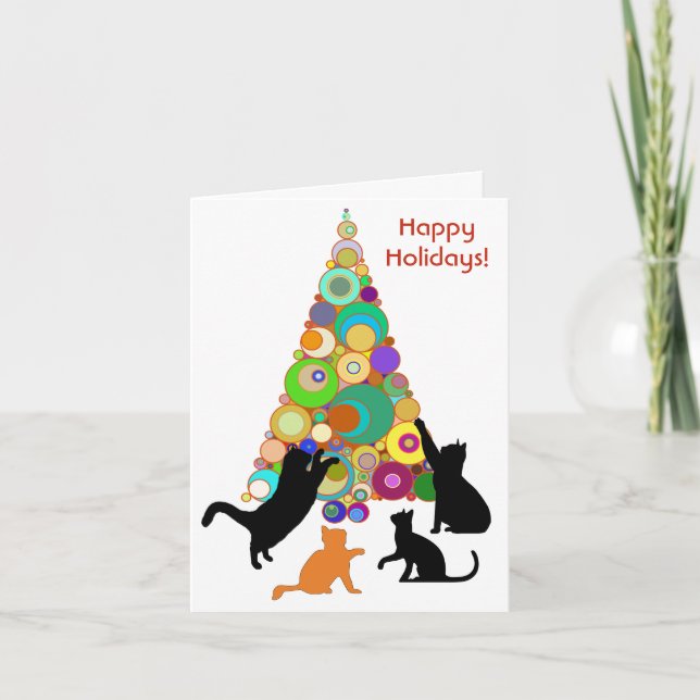 Festividades Cartão De Natal De Gato A Arremessar À Volta Do Na (Frente)