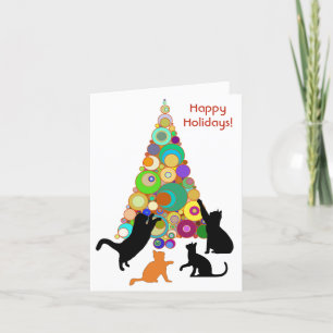 Festividades Cartão De Natal De Gato A Arremessar À Volta Do Na