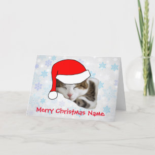 Festividades Cartão de Natal de Gato Adormecido com Chapéu de P