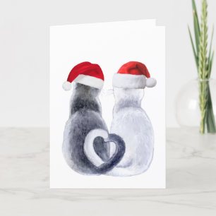 Festividades Cartão de Natal De Gato Bonito Com Chapéu Santa