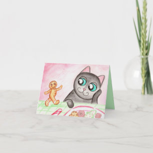 Festividades Cartão de Natal de Gato de Pão de Mel