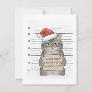 Festividades Cartão de Natal de Gato Engraçado com Espírito Nat