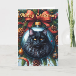 Festividades Cartão de Natal de Gato Preto Maine Coon