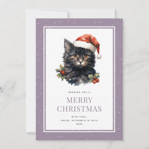 Festividades Cartão de Natal de Gato Preto - Roxo Púrpura e Mer