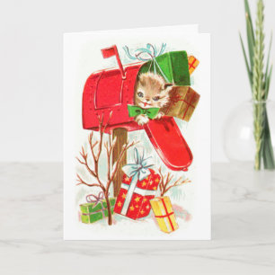 Festividades Cartão de Natal De Gato Retroativo Da Antiga Escol