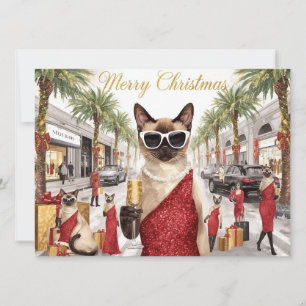 Festividades Cartão de Natal de Gato Siamês da Califórnia
