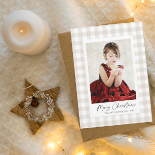 Festividades Cartão de Natal de Gingham Neutro Simples
