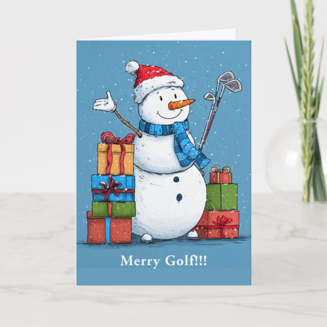 Festividades Cartão de Natal de Golfer Snowman (Frente)