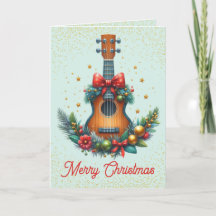 Cartão de Natal de Guitarra Fofa e Grinalda