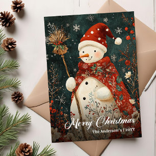 Festividades Cartão de Natal de Homem de Neve ao Estilo Antigo
