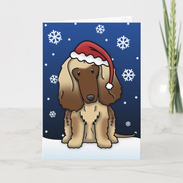 Festividades Cartão de Natal de Hound Afegão de Kawaii (Frente)