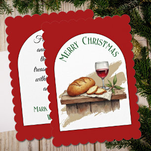 Festividades Cartão de Natal de Ilustração Rústica Pão & Vinho