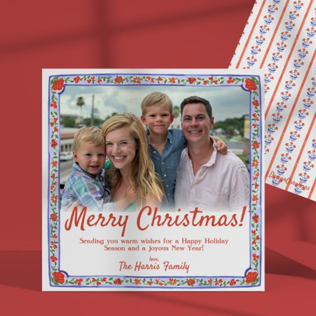 Festividades Cartão de Natal de Impressão de Bloco Floral de Aq (Criador carregado)