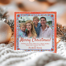 Cartão de Natal de Impressão de Bloco Floral de Aq