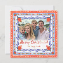 Cartão de Natal de Impressão de Bloco Floral de Aq