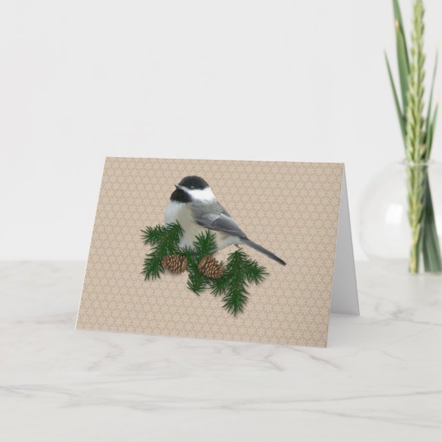 Festividades Cartão de Natal de Impressão Grande Chickadee (Frente)