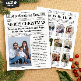 Festividades Cartão de Natal de Jornal Personalizado, Ano em Re