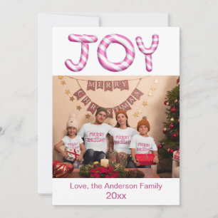 Festividades Cartão de Natal de Joy Pink Candy Cane de Férias