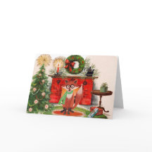 Cartão de Natal de lareira e Raposa