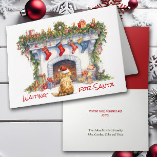 Festividades Cartão de Natal de Lareira Ginger Tabby