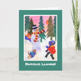 Festividades Cartão de Natal De Língua Galesa Divertida, Snowma
