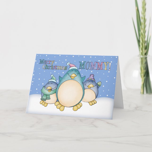 Festividades Cartão De Natal De mamãe Com Pinguins (Frente)