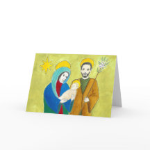 Cartão de Natal de Maria, José e o menino Jesus.