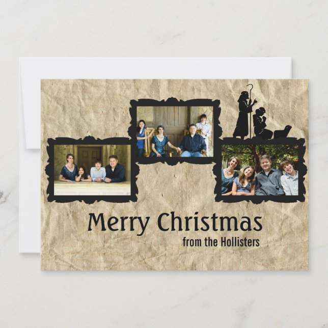 Festividades Cartão de Natal de Natividade Russo com Três Fotog (Frente)