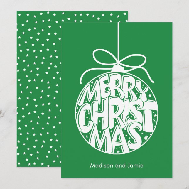 Festividades Cartão de Natal de Ornamento de Feliz Natal Verde (Frente/Verso)