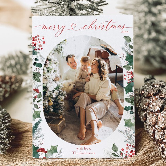 Festividades Cartão de Natal de Oval Verde Mínimo (Criador carregado)