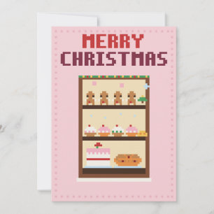 Festividades Cartão de Natal de Padaria em Pixel Art Rosa