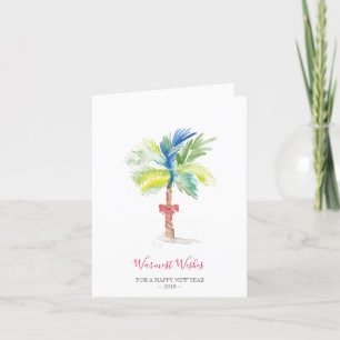 Festividades Cartão de Natal de Palm Tree de Aquarela Tropical