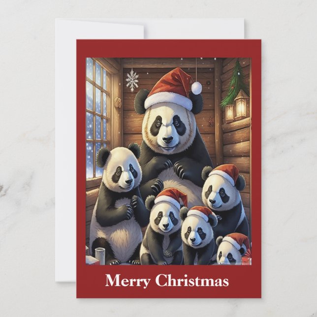 Festividades cartão de Natal de panda (Frente)