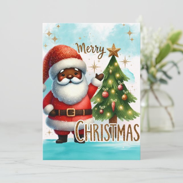 Festividades Cartão de Natal de Papais noeis Afro-Americanos (Em pé/Frente)