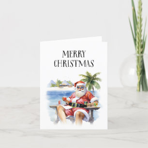 Festividades Cartão de Natal de Papais noeis Tropicais/Praia