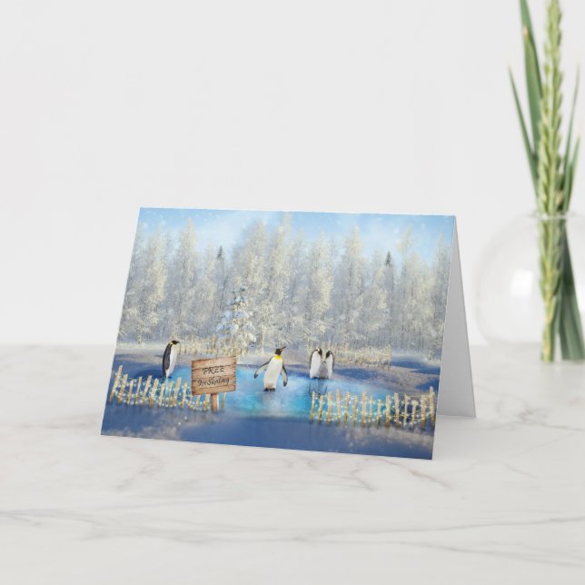 Festividades Cartão de Natal de patinagem para gelo (Frente)