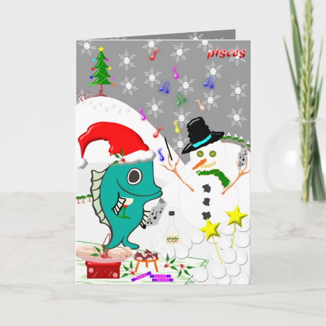 Festividades Cartão de Natal de peixes. (Frente)